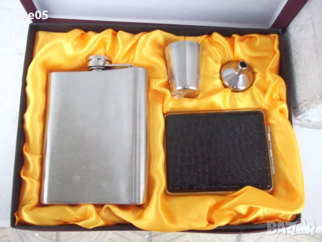 Комплект шише , чашка , дозатор и табакера метални нови, снимка 5 - Други стоки за дома - 52111290