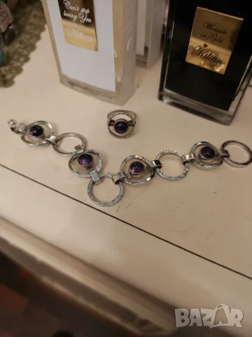Масивен сребърен комплект с аметист, снимка 3 - Бижутерийни комплекти - 49132122