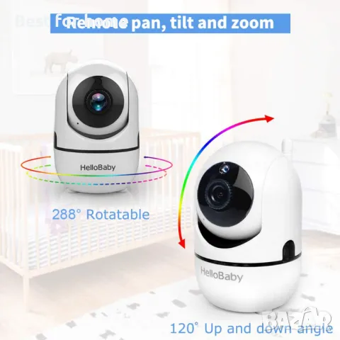 Видео бебефон  с дистанционна камера и 8 приспивни песни HelloBaby, снимка 3 - Бебефони - 50191968