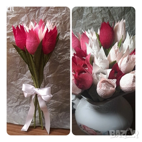 Цветя от крепхартия и бонбони, снимка 5 - Декорация за дома - 53137181