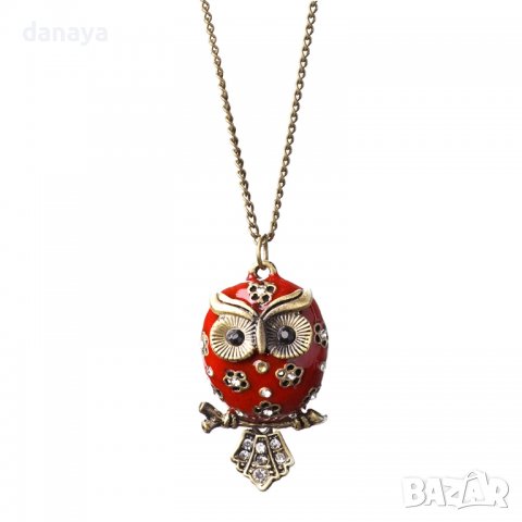 3290 Дамско винтидж колие червено бухалче с камъни, снимка 2 - Колиета, медальони, синджири - 38885029