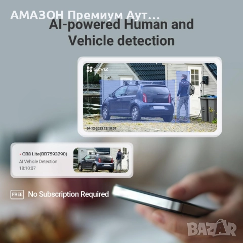EZVIZ Lite 2K+ 360° безжична соларна WIFI 6 камера/AOV режим 24/7 запис/цветно нощно виждане/SD card, снимка 5 - IP камери - 52177134