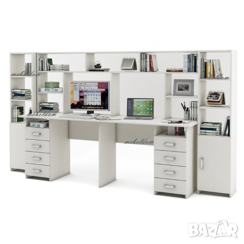 Бюро 208см. с надстройка за двама,8 чекмеджета и 2 етажерки с плавни врати(код-0940), снимка 5 - Бюра - 41915469