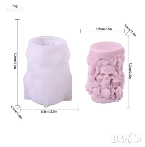 3d цилиндър череп с рози силиконов молд форма фондан шоколад свещ гипс смола декор