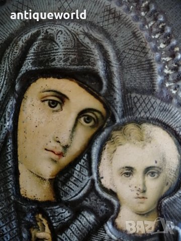 Старинна РУСКА Икона Девата с Младенеца , Обков 19Век, снимка 5 - Антикварни и старинни предмети - 42274923