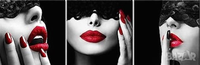 Триптих Секси червени устни Комплект за изработка на диамантен гоблен, снимка 1 - Гоблени - 41347026