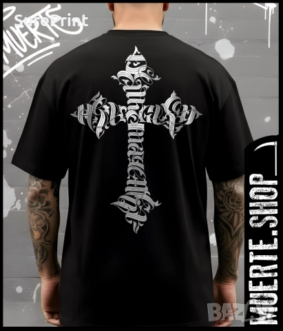 Черна тениска с щампа BLESSED CROSS