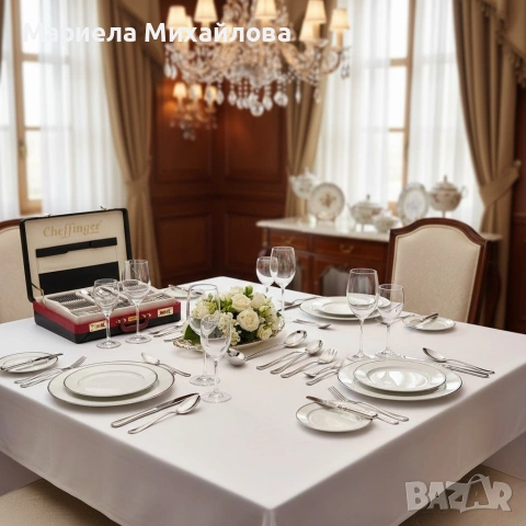 Луксозен комплект прибори Cheffinger – 72 части със сребърно/златно покритие и куфар за съхранение, снимка 4 - Други - 53240813
