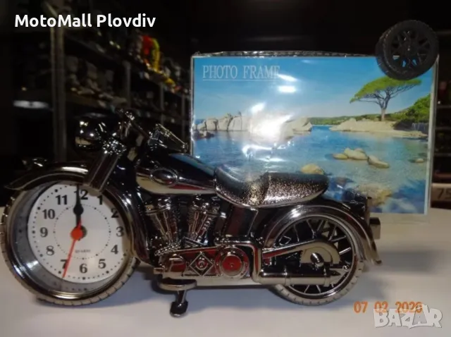 Часовник ретро мотор с кош триколка чопър с рамка за снимка сувенир мотор