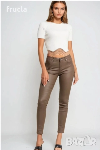 Кожен Ватиран Панталон Промазка - Бежово