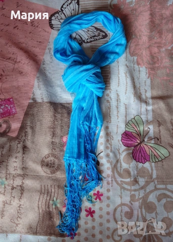 Елегантен син шал, снимка 2 - Шалове - 53493614