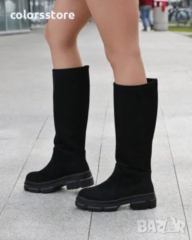 Равни ботуши - черен велур - BMK10, снимка 3 - Дамски ботуши - 48427738