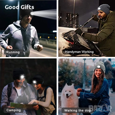 Унисекс LED шапка с вградена светлина – топла зимна плетена шапка за спорт, бягане, туризъм и къмпин, снимка 4 - Шапки - 51986477