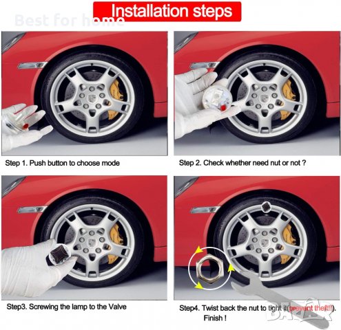Атрактивни соларни LED Светлини на капачката на клапана за гуми 4+1 бонус, снимка 3 - Аксесоари и консумативи - 38988037