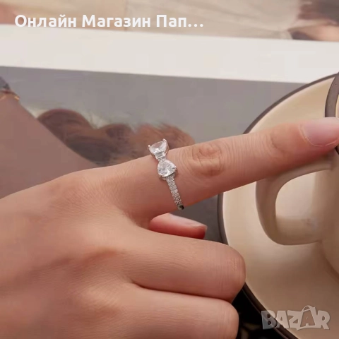 WOSTU Сребърен Пръстен 925 Панделка AAA Циркон. Позлатен с бяло злато. Сертификат, снимка 5 - Пръстени - 52476002