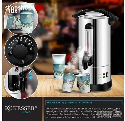 Автомат за топли напитки и греяно вино, кана за греяно вино, 10-литров кан за консервиране от неръжд, снимка 6 - Кани - 53771383