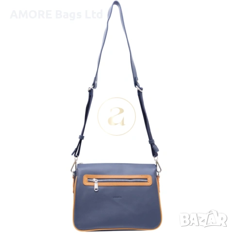 Ежедневна дамска чанта AMORE Ludovica - Blue & Tan, снимка 3 - Чанти - 53585295