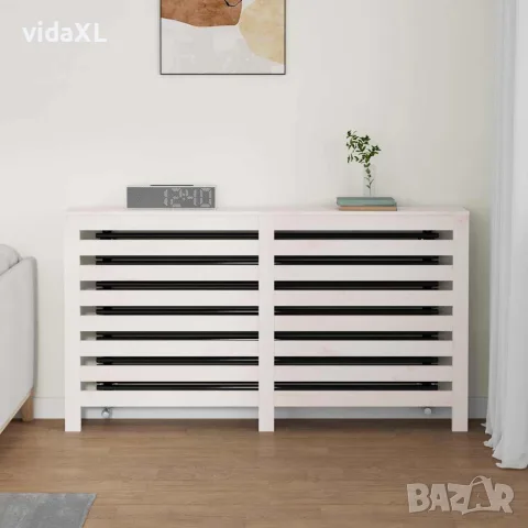 vidaXL Параван за радиатор бял 153x19x84 см борово дърво масив, снимка 3 - Паравани - 56148038