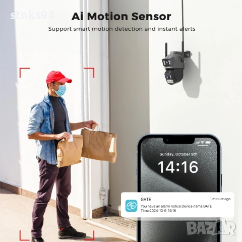 15 МР безжична камера с монтаж, 4K Ultra HD,3 обектива, 10X реално цифрово увеличение, 64GB SD карта, снимка 4 - IP камери - 51789098