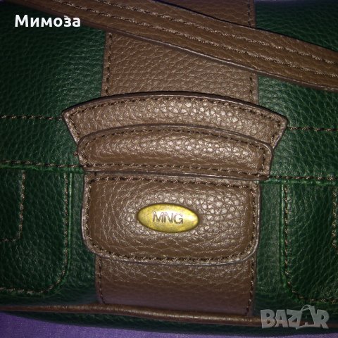 MING Тъмно зелена кожена чанта с кафяво, снимка 1 - Чанти - 34620765