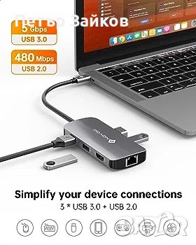 NOVOO USB C хъб с Ethernet адаптер, 7 в 1, снимка 4 - Друга електроника - 42321615