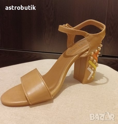 Сандали с интересен ток/бежови/, снимка 6 - Сандали - 42706244