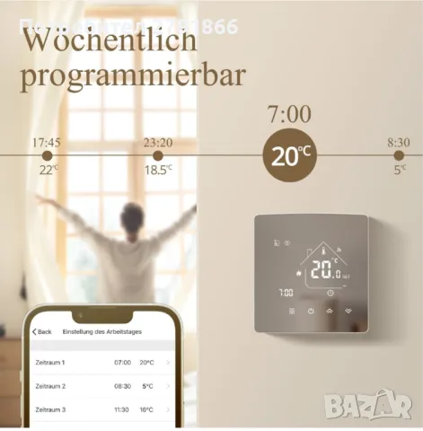 Beok WiFi Smart огледален стаен термостат,стенен за отопление на вода, програмируем седмичен, снимка 6 - Камини - 50259039