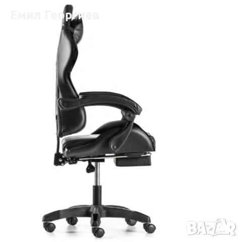 Геймърски стол с поставка за крака – черно-син, въртящ, с масажна функция и спортен дизайн, снимка 12 - Столове за офис - 53237305