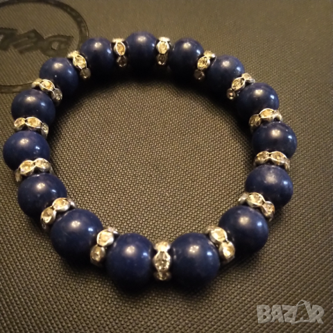 Естествен лазурит и цирконий дамска арт гривна намалена разпродажба, снимка 2 - Гривни - 36498870