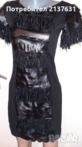 НОВА  ! ДАМСКА ЕЛЕГАНТНА  ЧЕРНА РОКЛЯ- комбинация с КОЖА - Размер S / M , снимка 2 - Рокли - 42136934