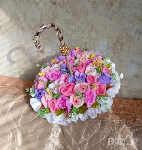 Чадърче с цветя, ръчно направено., снимка 2 - Декорация за дома - 53485747