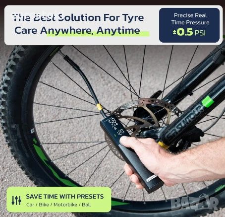 Преносим въздушен компресор Woowind BP188, мини въздушен компресор за гуми, 120PSI, снимка 3 - Аксесоари и консумативи - 50965445