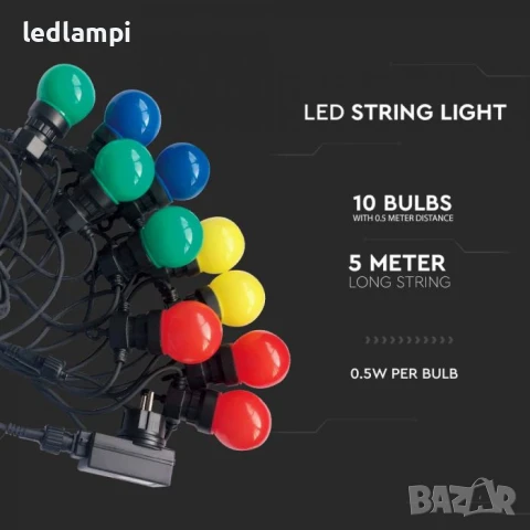 Кабел С Поредица От 10лампи RGB 5m IP44, снимка 2 - Външни лампи - 50619496