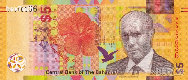 ❤️ ⭐ Бахамски острови 2020 5 долара UNC нова ⭐ ❤️, снимка 2 - Нумизматика и бонистика - 51881636