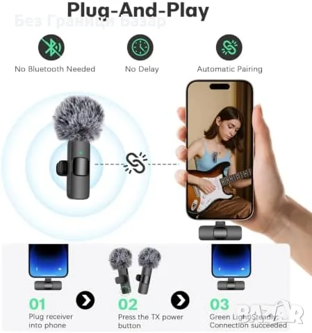 Нов Безжичен двоен Lavalier микрофон за iPhone Android USB-C Lightning TikTok влог видео, снимка 2 - Микрофони - 56196068