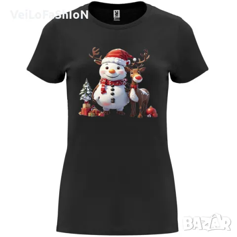 Нова дамска коледна тениска в черен цвят, снимка 2 - Тениски - 48222842