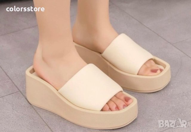 Чехли на платформа - бежови - HL800, снимка 3 - Чехли - 41303728