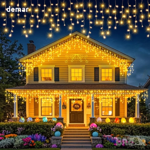 Коледни лампички, ледени висулки, 10 метра 400 LED, 8 режима, топло бяло