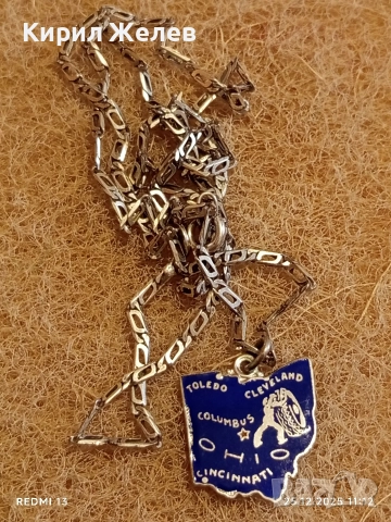Винтидж сребърен емайлиран талисман на щата Охайо САЩ с сребърен синджир 37543, снимка 8 - Колиета, медальони, синджири - 52896134