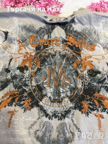Автентична мъжка тениска MONARCHY Grey Orange Embroidery S Small светлосива , снимка 4 - Тениски - 50925997