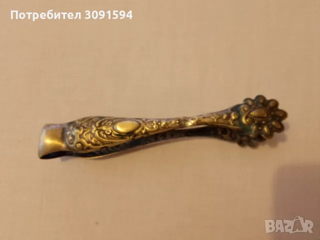 Античнa бароковa месингова посребрена щипка за захар лед , снимка 3 - Антикварни и старинни предмети - 47358771