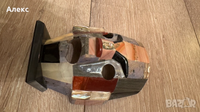 Винтиж маска на маите, ръчно изработена от полускъпоценни камъни., снимка 6 - Антикварни и старинни предмети - 53225663