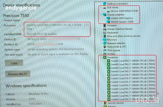 Dell Precision 7550/Intel Core i7-10850H/Quadro T2000/16GB RAM/512GB SSD NVMe/15.6 IPS 100% DCIP-3, снимка 15 - Лаптопи за работа - 46798480