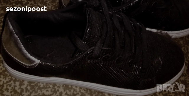 🍀Дамски запазени водоустойчиви черни кецове с връзки🍀