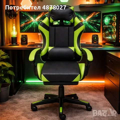 Ергономичен геймърски стол с масажна функция, PU екокожа, метална рамка, регулируем, снимка 3 - Столове - 55997998