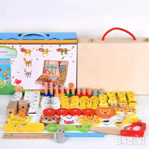 Детски дървен куфар с инструменти 4267, снимка 4 - Конструктори - 52644423