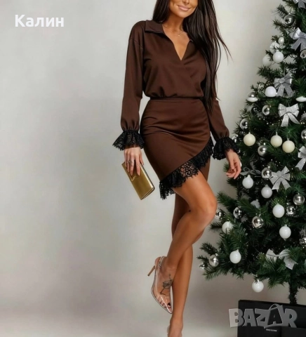 Дамска рокля с дантела - два цвята - 63 лв.