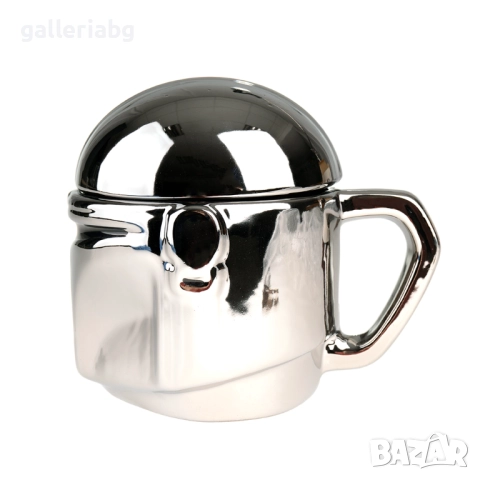 3D керамична чаша шлем киборг Mandalorian – сувенир с капак 200 мл, снимка 3 - Чаши - 51682214