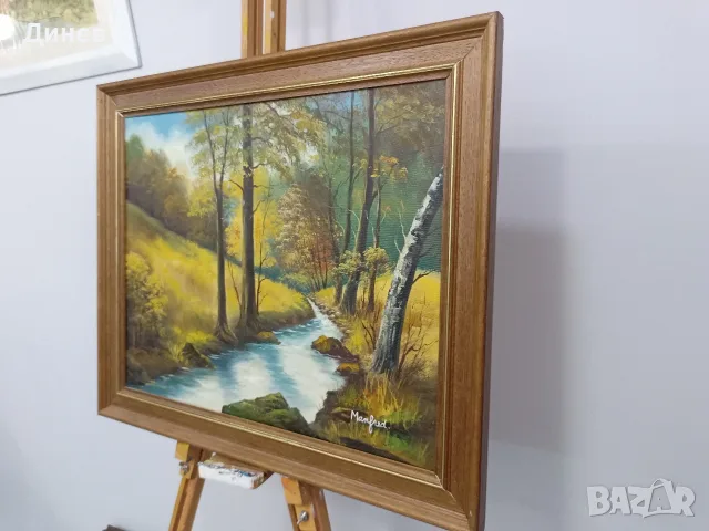 Немски горски пейзаж, масло върху платно с подрамка – 59х49 см (подпис Manfred) , снимка 3 - Картини - 55972806