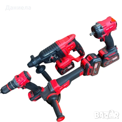 Комплект 4 в 1 акумулаторен перфоратор, гайковерт, винтоверт и ъглошлайф 36V 8A , снимка 6 - Куфари с инструменти - 53779836